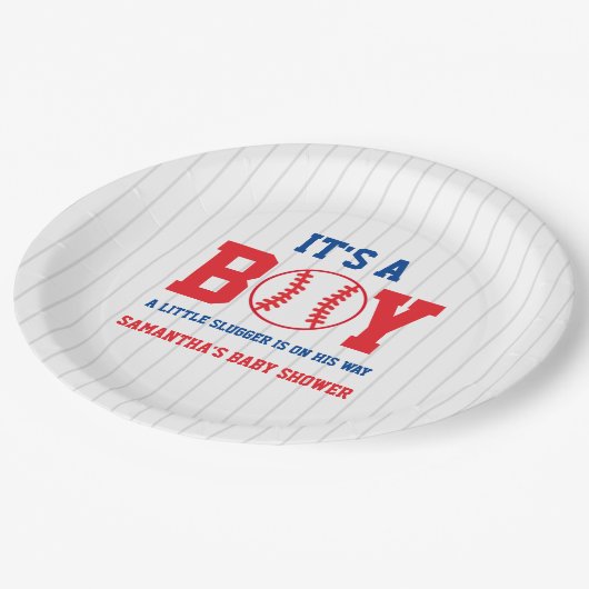 Kleine Slugger Baseball Babydusche Pappteller (Schrägansicht)