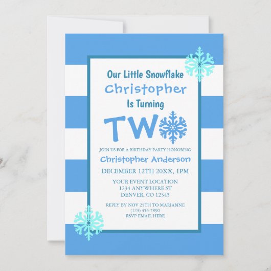 Kleine Snowflake 2. Geburtstag Einladung (Vorderseite)
