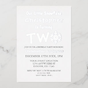 Kleine Snowflake 2. Geburtstag Folieneinladung