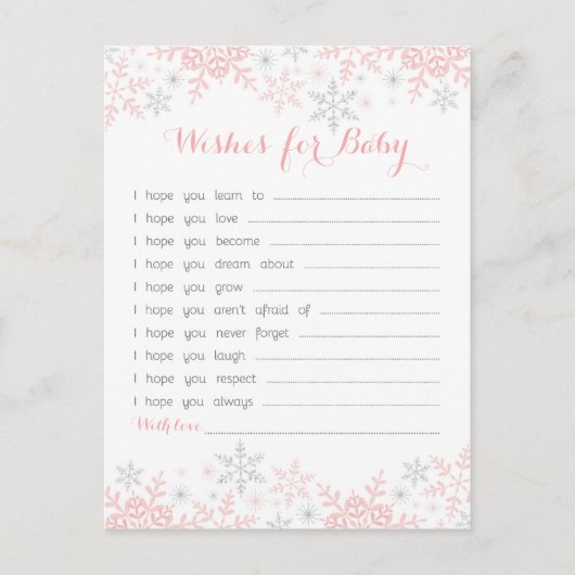 Kleine Snowflake Baby Dusche Wünsche für Baby Hinweiskarte (Vorderseite)