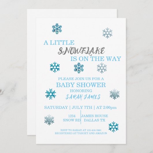 Kleine Snowflake Babydusche Einladung (Vorne/Hinten)