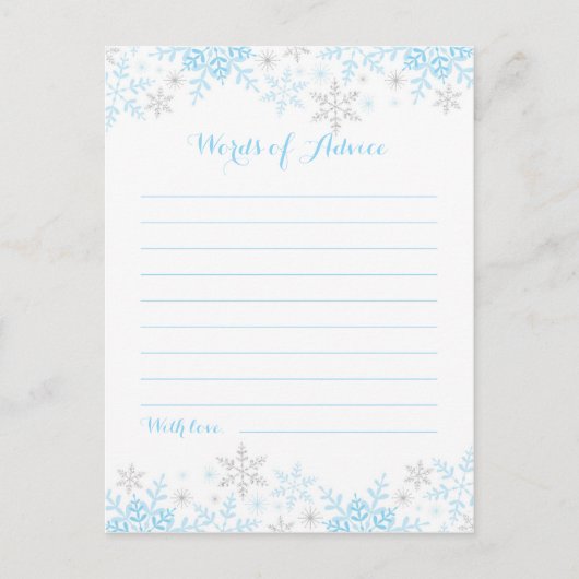 Kleine Snowflake Babydusche Worte des Ratgebers Hinweiskarte (Vorderseite)