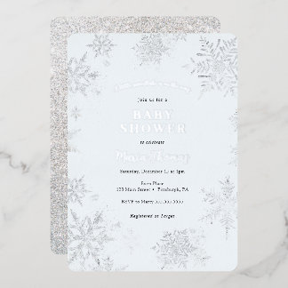 Kleine Snowflake Blue Baby Dusche Folieneinladung