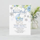 Kleine Snowflake Blue Floral Winter Baby Dusche Einladung (Stehend Vorderseite)