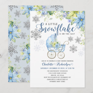 Kleine Snowflake Blue Floral Winter Baby Dusche Einladung