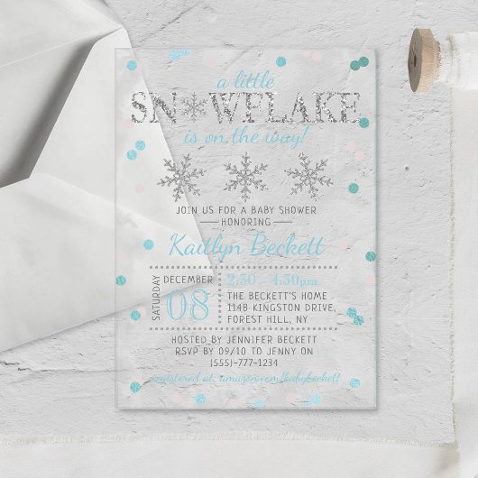 Kleine Snowflake Boys Winter Baby Dusche Acryleinladungen