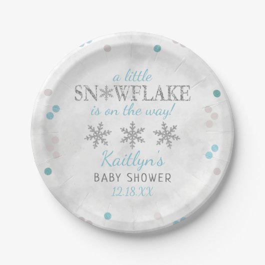 Kleine Snowflake Boys Winter Baby Dusche Pappteller (Vorderseite)
