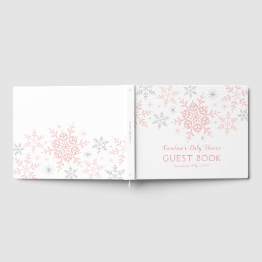 Kleine Snowflake Girl Babydusche in rosa Silber Gästebuch (Voll)