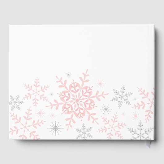 Kleine Snowflake Girl Babydusche in rosa Silber Gästebuch (Rückseite)