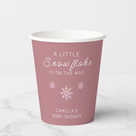 Kleine Snowflake Pink Babydusche Pappbecher (Vorderseite)