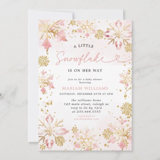 Kleine Snowflake Pink Bläserbärendusche Einladung (Vorderseite)