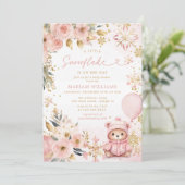 Kleine Snowflake Pink Bläserbärendusche Einladung (Stehend Vorderseite)