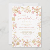 Kleine Snowflake Pink Gold Girl Baby Dusche Einladung (Vorderseite)
