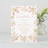 Kleine Snowflake Pink Gold Girl Baby Dusche Einladung (Stehend Vorderseite)