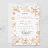Kleine Snowflake Pink Gold Girl Baby Dusche Einladung (Vorderseite)