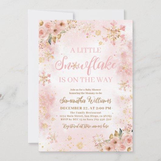 Kleine Snowflake Pink Winter Girl Babydusche Einladung (Vorderseite)