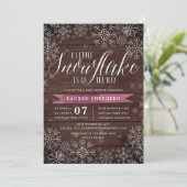 Kleine Snowflake Plum Rustic Wood Baby Dusche Einladung (Stehend Vorderseite)