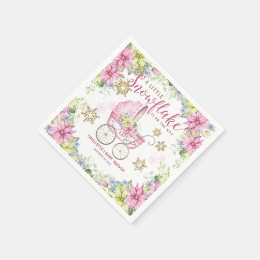 Kleine Snowflake Winter Floral Pink Baby Dusche Serviette (Ecke)