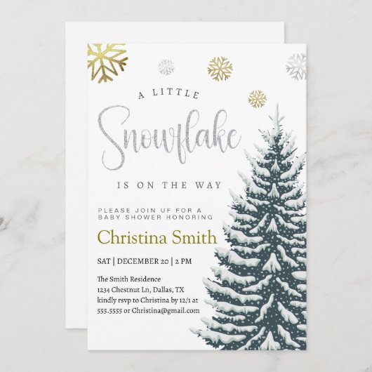 Kleine Snowflake Winter Wonderland Baby Dusche Einladung (Vorne/Hinten)