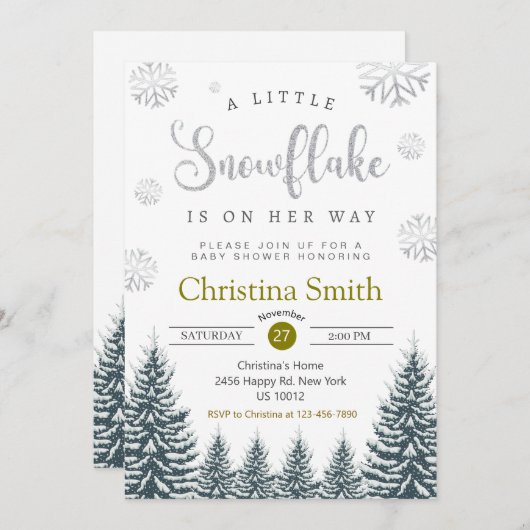 Kleine Snowflake Winter Wonderland Baby Dusche Einladung (Vorne/Hinten)