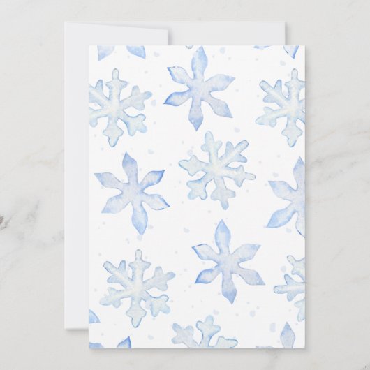 Kleine Snowflake Wintery Watercolor Babydusche Einladung (Rückseite)