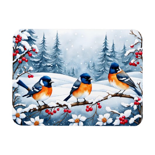 Kleine Songbirds in einer verschneiten Landschaft  Magnet (Horizontal)