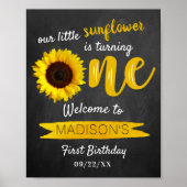 Kleine Sonnenblume 1. Geburtstag Begrüßungszeichen Poster (Vorne)