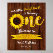 Kleine Sonnenblume 1. Geburtstag Begrüßungszeichen Poster (Vorne)