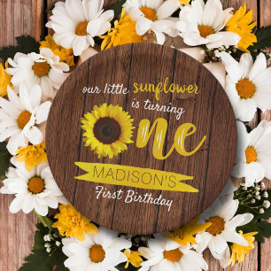 Kleine Sonnenblume 1. Geburtstag Papierplatte Pappteller