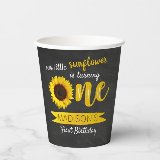 Kleine Sonnenblume 1. Geburtstag Pappbecher (Vorderseite)
