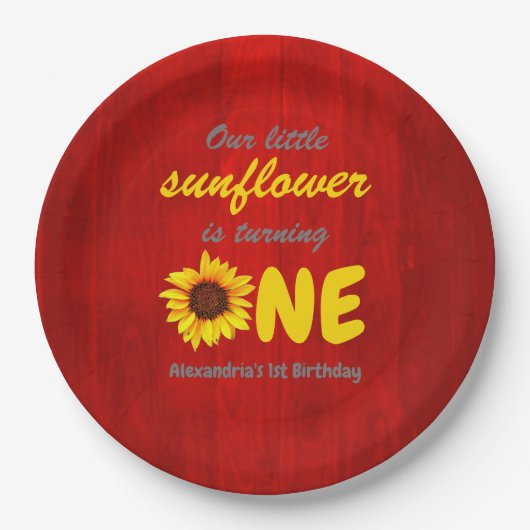 Kleine Sonnenblume 1. Geburtstag Pappteller (Vorderseite)