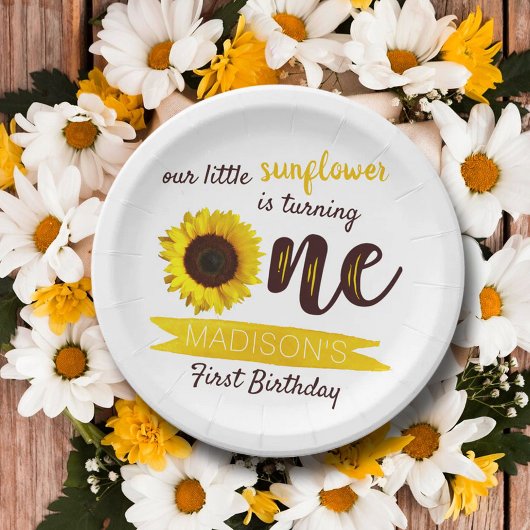 Kleine Sonnenblume 1. Geburtstag Pappteller