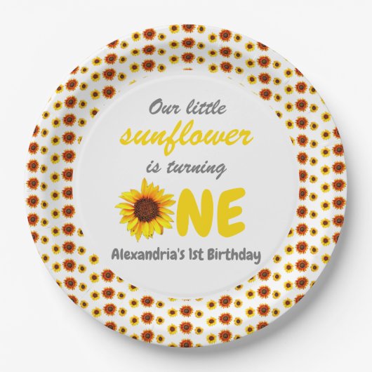 Kleine Sonnenblume 1. Geburtstag Pappteller (Vorderseite)