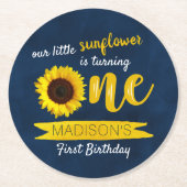 Kleine Sonnenblume 1. Geburtstag Party Runder Pappuntersetzer (Vorderseite)