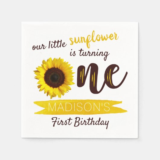 Kleine Sonnenblume 1. Geburtstag Serviette (Vorderseite)