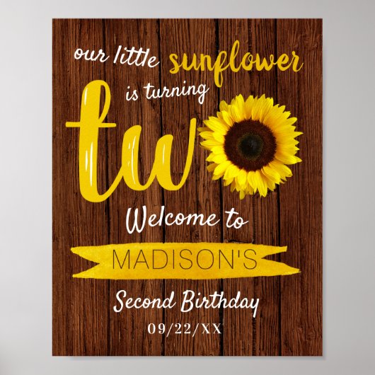 Kleine Sonnenblume 2. Geburtstag Begrüßungszeichen Poster (Vorne)