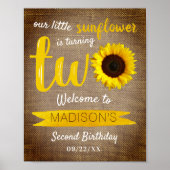Kleine Sonnenblume 2. Geburtstag Begrüßungszeichen Poster (Vorne)