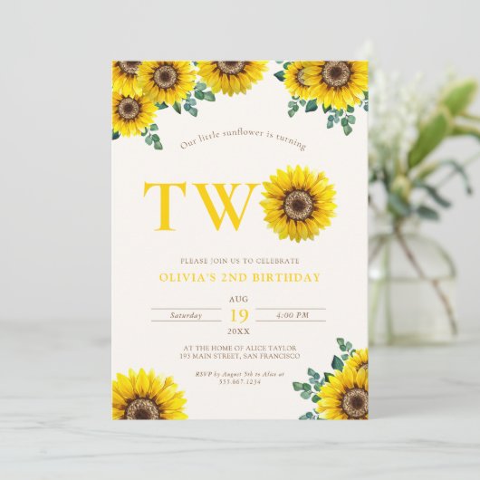 Kleine Sonnenblume 2. Geburtstag Einladung (Stehend Vorderseite)