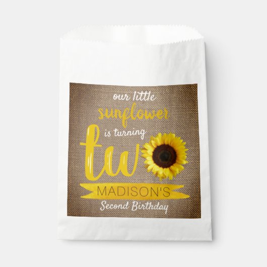 Kleine Sonnenblume 2. Geburtstag Party Geschenktütchen (Vorderseite)