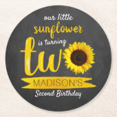 Kleine Sonnenblume 2. Geburtstag Party Runder Pappuntersetzer (Vorderseite)