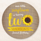 Kleine Sonnenblume 2. Geburtstag Party Runder Pappuntersetzer (Vorderseite)