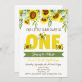 Kleine Sonnenblume Einladung zum ersten Geburtstag (Vorne/Hinten)
