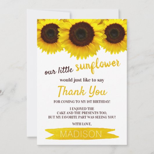 Kleine Sonnenblume Geburtstag Dankeskarte (Vorderseite)