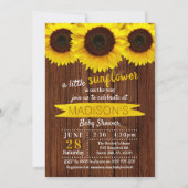 Kleine Sonnenblume Rustic Wood Baby Dusche Einladung (Vorderseite)