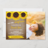 Kleine Sonnenblume Rustikales Burlap-Foto Geburtst Dankeskarte (Vorderseite)