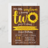 Kleine Sonnenblume Rustikales Holz 2. Geburtstag Einladung (Vorderseite)