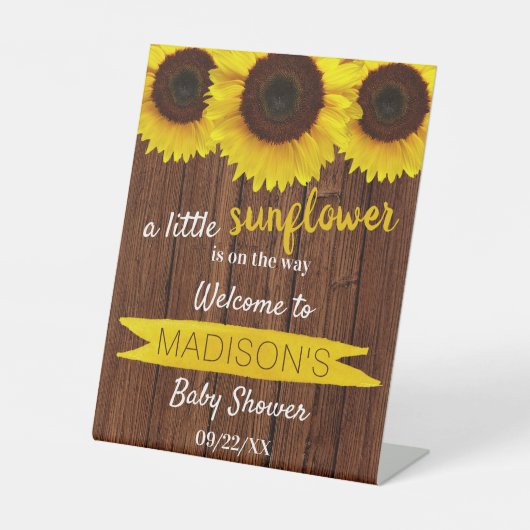 Kleine Sonnenblume unterwegs! Baby Dusche Empfang Sockelschild (Vorderseite)