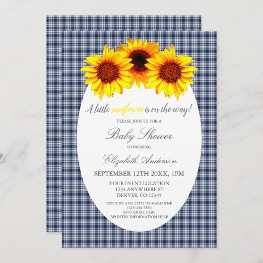 Kleine Sonnenblumendusche Einladung (Vorne/Hinten)