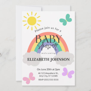Kleine Sonnenschein & Regenbogen Babyshower-Einlad Einladung