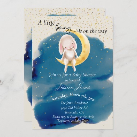 Kleine Sonnenstars und Moon Babydusche Einladung (Vorne/Hinten)